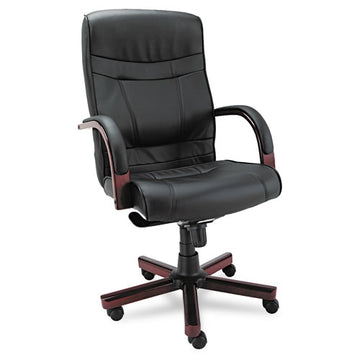 Alera® Alera Madaris Series High-back Knee Tilt Bonded Leather Chair,wood Trim, Supports Up To 275 Lb, Black Seat-back,mahogany Base freeshipping - TVN Wholesale